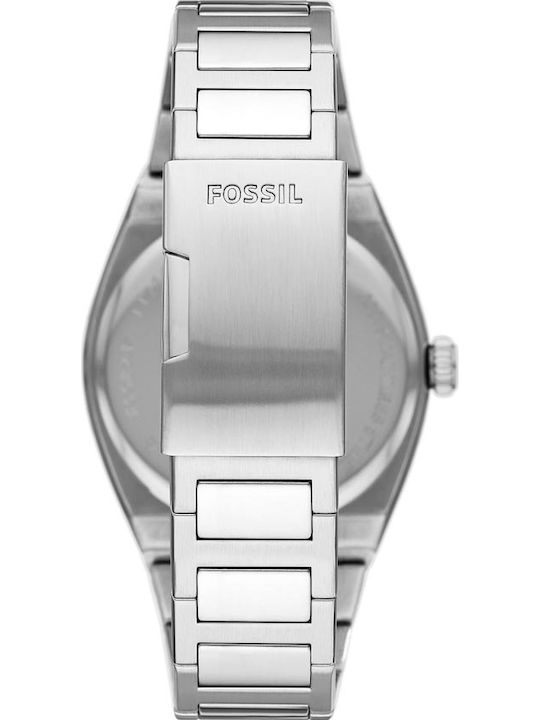 Fossil Everett Silver Ανδρικό Ρολόι 42mm Μπαταρίας με Ασημί Μεταλλικό Μπρασελέ