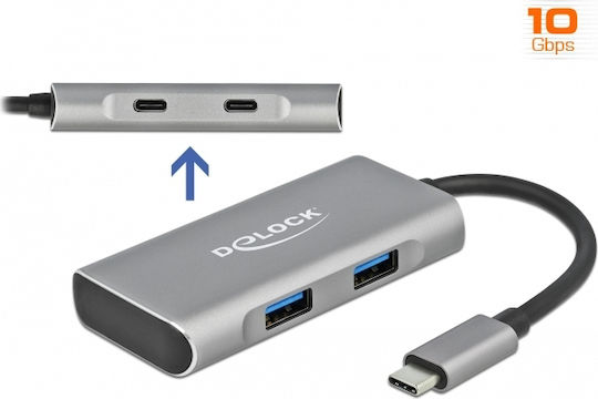 DeLock USB Хъб 4 Порта USB 3.2 с USB-C Връзка Сив