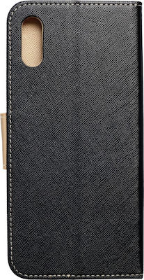 Fancy Synthetic Leather Wallet Black/Gold (Redmi 9A / 9AT)