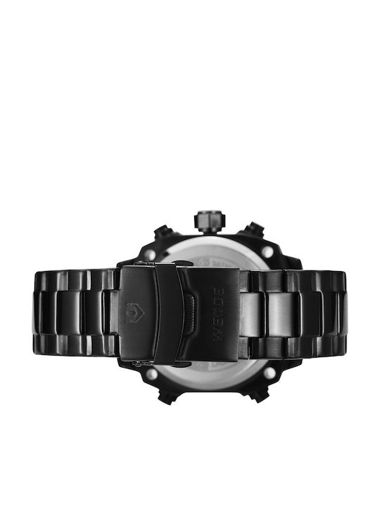 Weide Herrenuhr 43mm Chronograph Batterie mit Schwarz Metallarmband