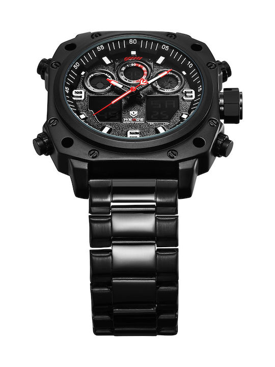 Weide Herrenuhr 43mm Chronograph Batterie mit Schwarz Metallarmband