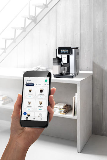 De'Longhi PrimaDonna Soul Αυτόματη Μηχανή Espresso 1450W Πίεσης 19bar για Cappuccino με Μύλο Άλεσης Ασημί ECAM610.55.SB