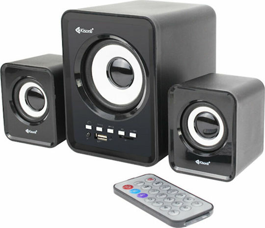 Kisonli U-2800BT Ασύρματα Ηχεία Υπολογιστή 2.1 με Bluetooth και Ισχύ 5W Μαύρα