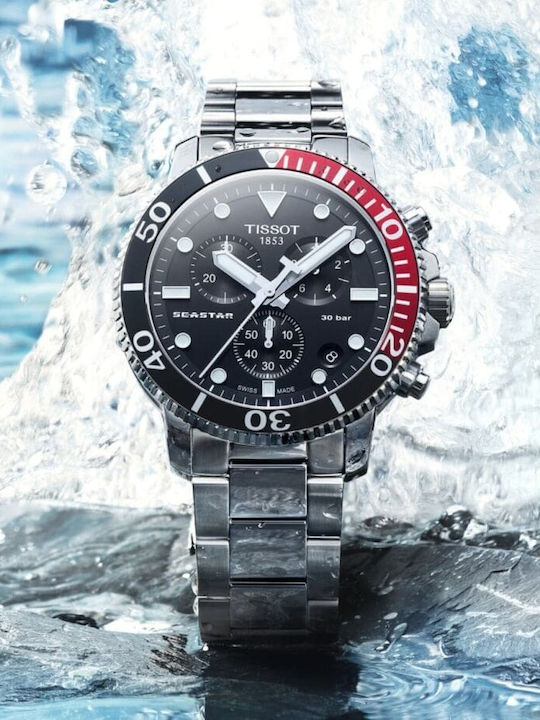 Tissot Seastar 1000 Men's Watch 45.5mm Battery Chronograph With Silver Steel Bracelet