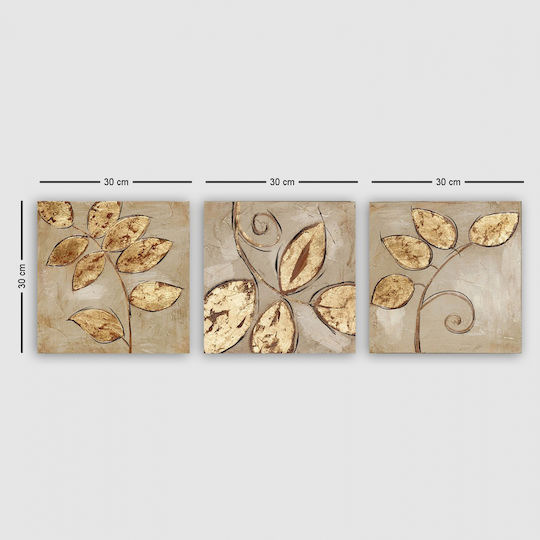 HomeMarkt Golden Leaves Dreifach Gemälde auf Leinwand 90x30cm
