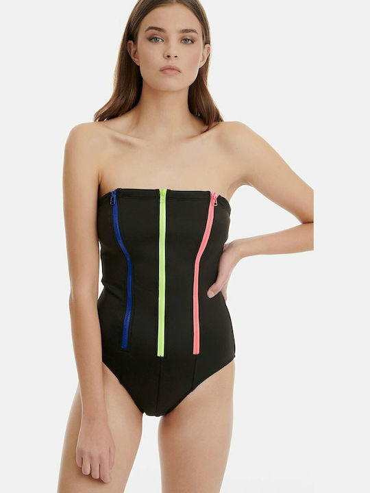 One Piece Swimsuit With Zipper Black