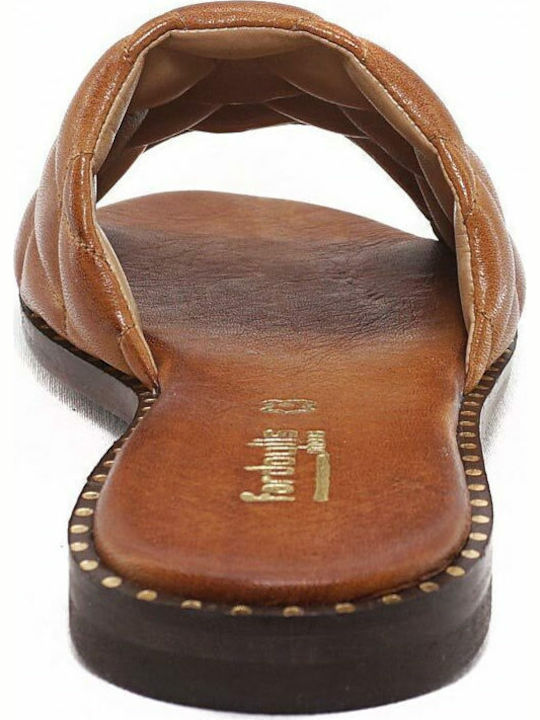 Leather Women's Flat Sandals in Tabac Brown Color