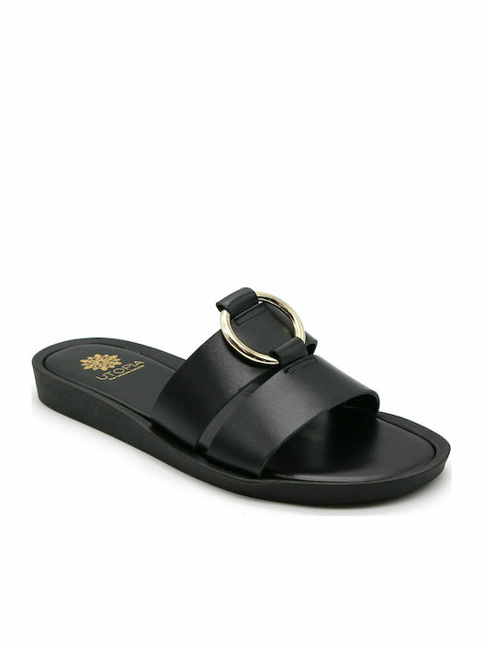 Utopia Sandals Leather Women's Flat Sandals in Black Color