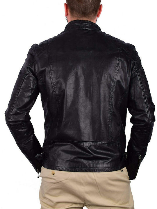 Guy Laroche 376 Men's Winter Leather Biker Jacket Black