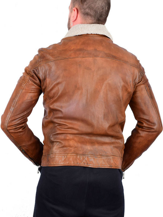 Guy Laroche 378 Men's Winter Leather Jacket Tabac Brown