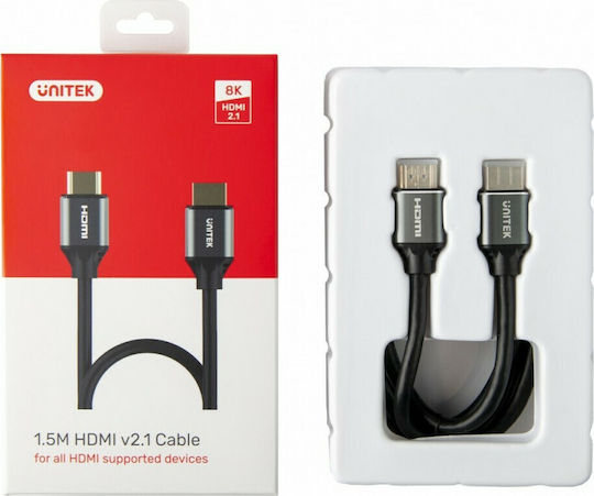 Unitek HDMI 2.1 Ultra High Speed 48Gbps 4K 120Hz HDR VRR Cable HDMI Male - HDMI Male 2m Black