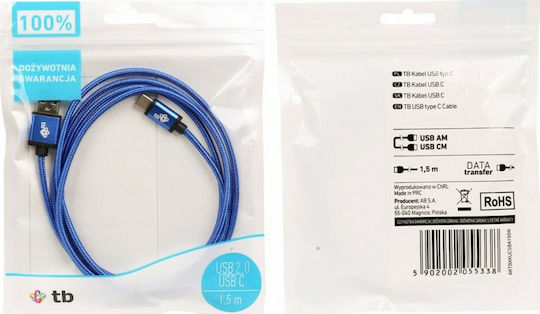 Tb Energy Braided USB 2.0 Cable USB-C male - USB-A Μπλε 1.5m AKTBXKUCSBA150N