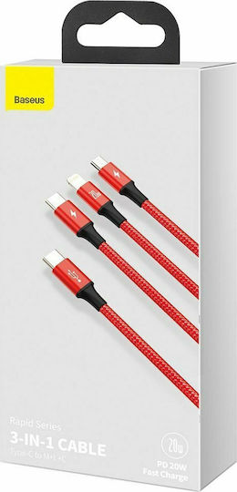 Baseus Rapid Series Braided USB to Lightning / Type-C / micro USB 1.5m 3A Cable Red (CAMLT-SC09)