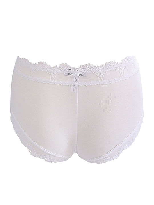 Luna Rosette 23222 High-waisted Women's Boxer with Lace White