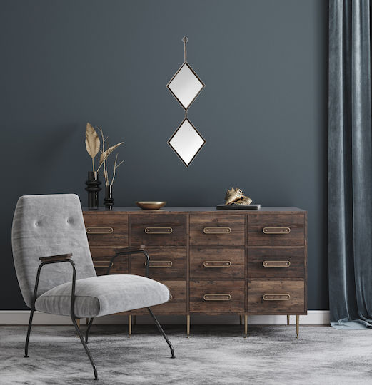 Espiel Rhombuses Wall Mirror with Black Metallic Frame 101x30cm 1pcs