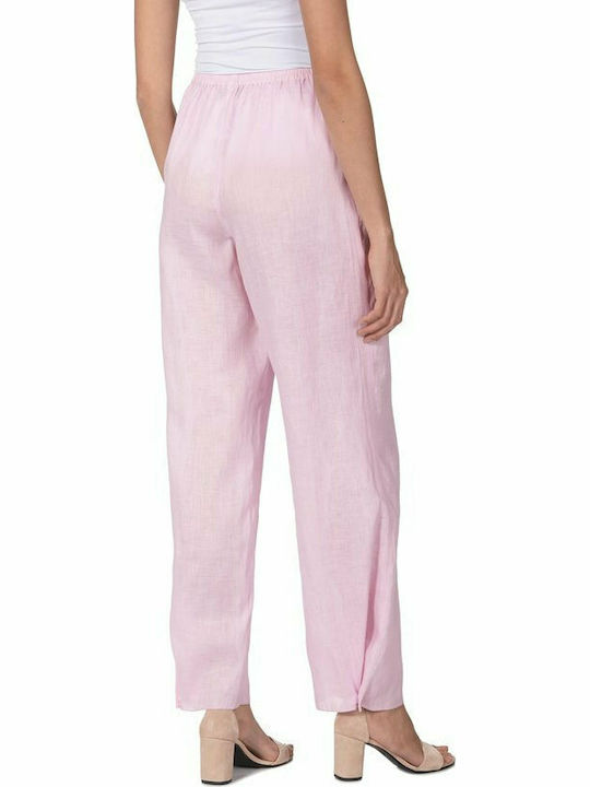 Emporio Armani Women's High Waisted Fabric Pantaloon Elastic Waistband In Pink Colour