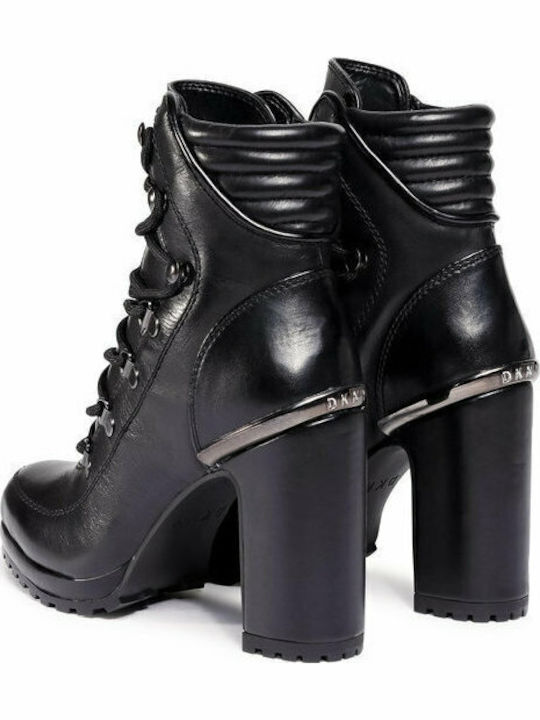 Leather Women's Ankle Boots with High Heel Black