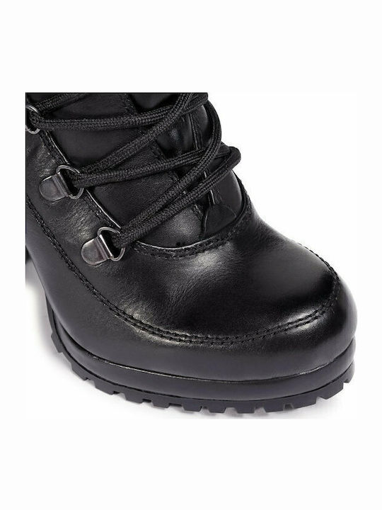 Leather Women's Ankle Boots with High Heel Black