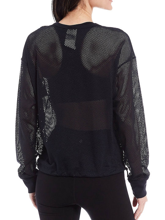 DKNY Women's Athletic Blouse Long Sleeve with Sheer Black