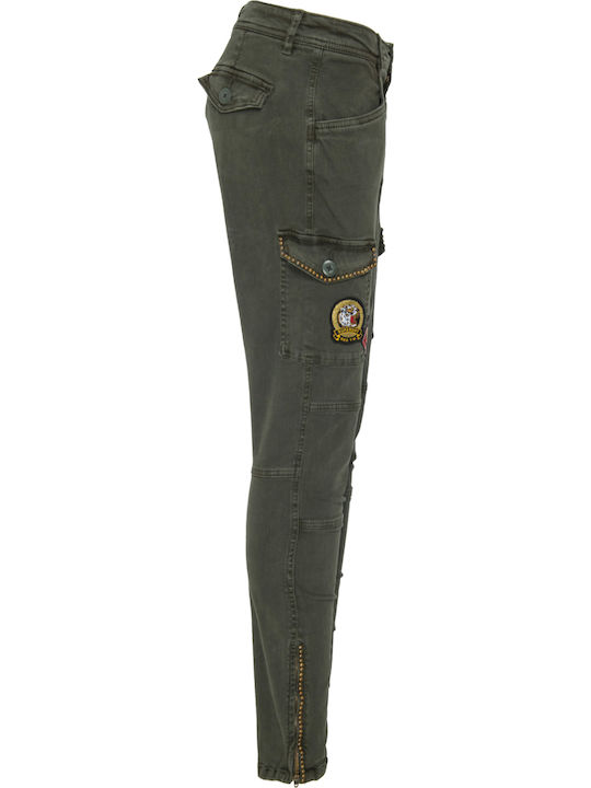 Damen Stoff Cargo Hose in Enger Passform Khaki