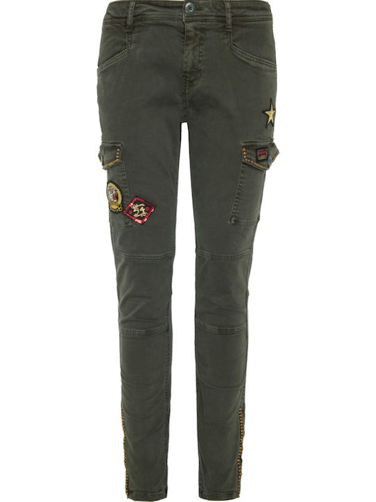 Damen Stoff Cargo Hose in Enger Passform Khaki