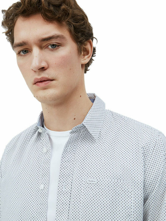 Lawson Langärmeliges Baumwollhemd in Normale Passform Polka Dot Hellblau