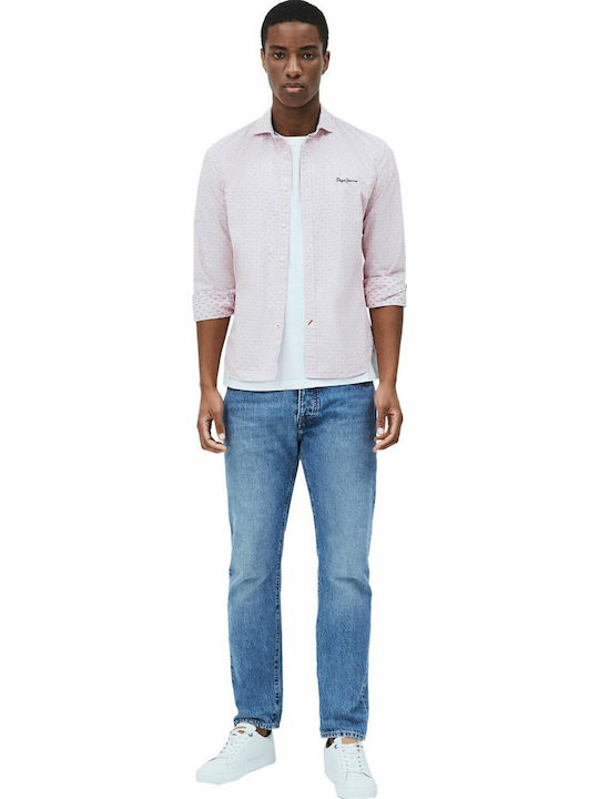Brody Long Sleeve Shirt in Narrow Fit Polka Dot Pink