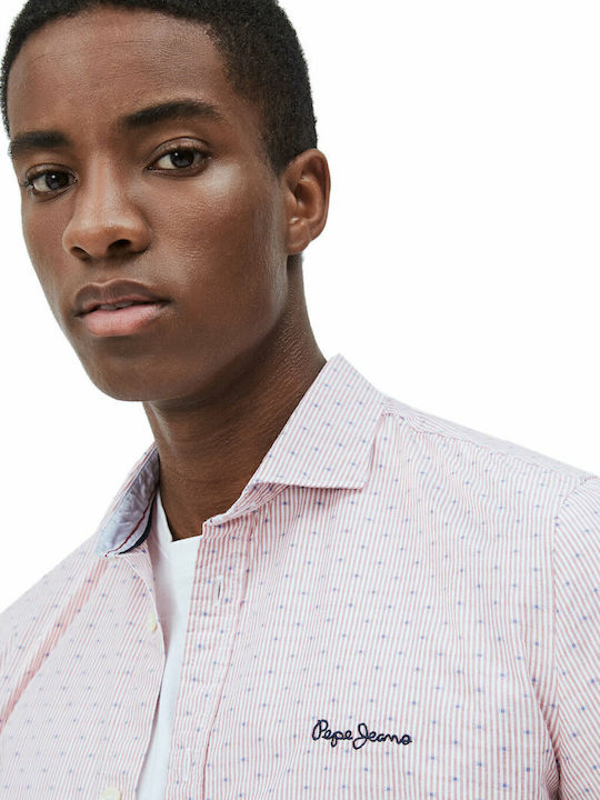 Brody Long Sleeve Shirt in Narrow Fit Polka Dot Pink