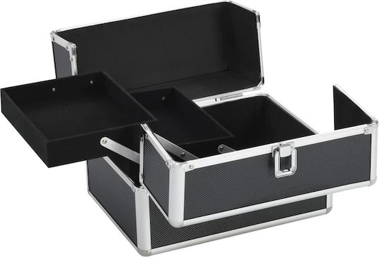vidaXL Metallic Cosmetic Case Black H21xW22xD30cm