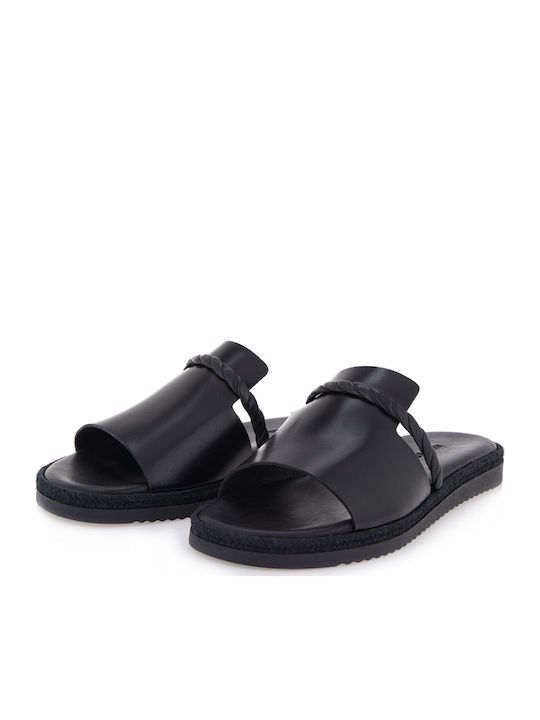 Makis Kotris K-Π Leder Damen Flache Sandalen in Schwarz Farbe