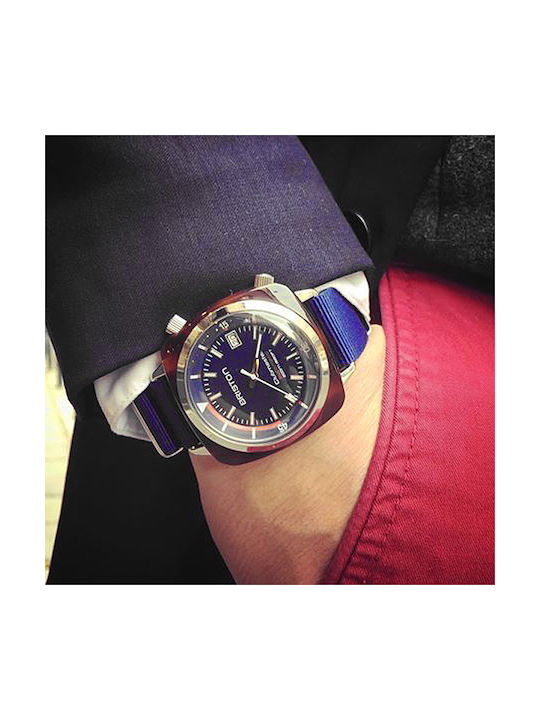 Briston Ρολόι Clubmaster Diver Acetate με Υφασμάτινο Λουράκι σε Μπλε χρώμα