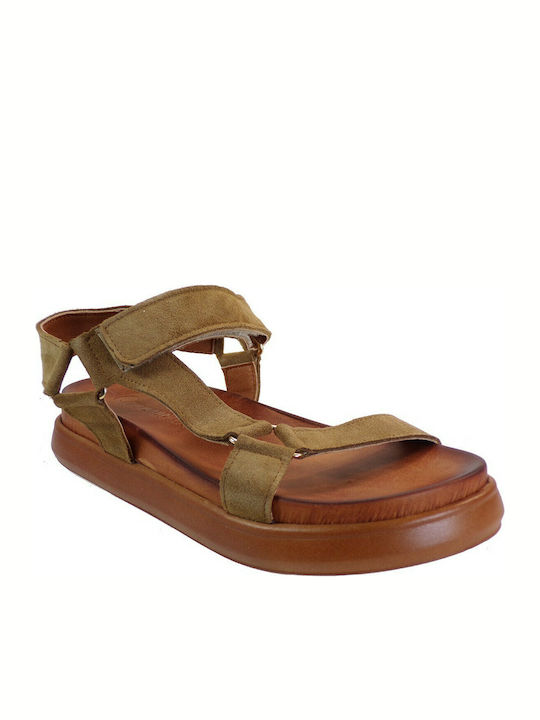 Commanchero Original Leather Women's Flat Sandals in Tabac Brown Color