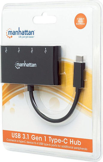 Manhattan IADAP USB31-HUB4 USB 3.0 Hub with 4 Ports Connecting to a Computer USB-C
