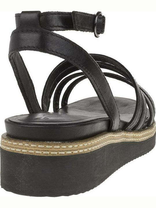 Tamaris Women's Leather Ankle Strap Platforms Black