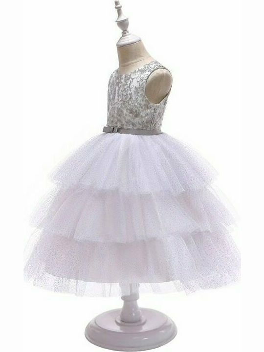Children's Dress Sleeveless Tulle Silver