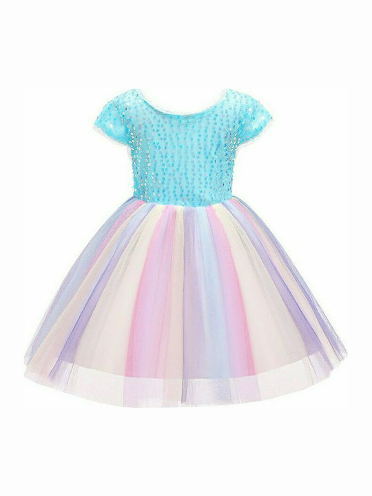 Meng Baby Kids Dress Tulle Short Sleeve Light Blue