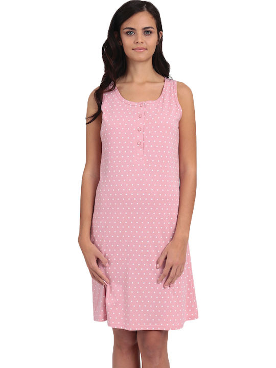 Lydia Creations Summer Women's Cotton Robe with Nightdress Pink 21019