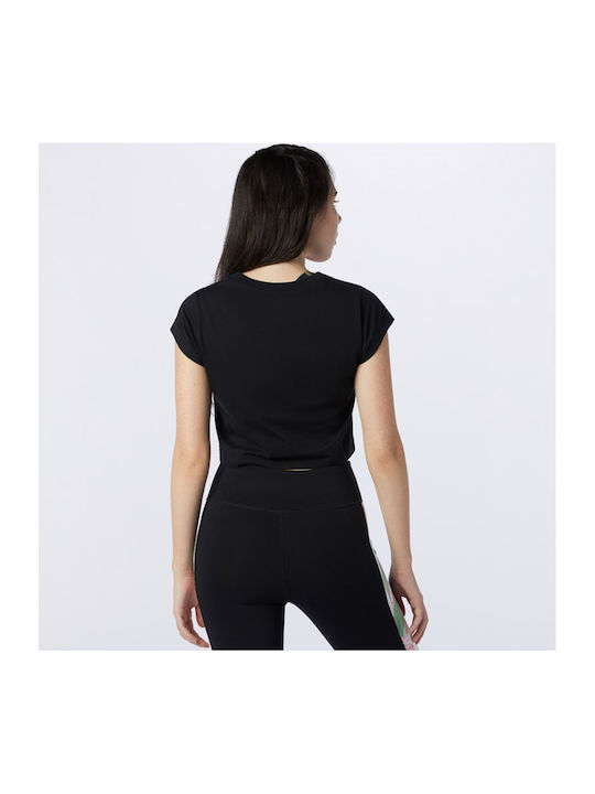 New Balance Botanical Crop Top Sportiv pentru Femei cu Mâneci Scurte Negru