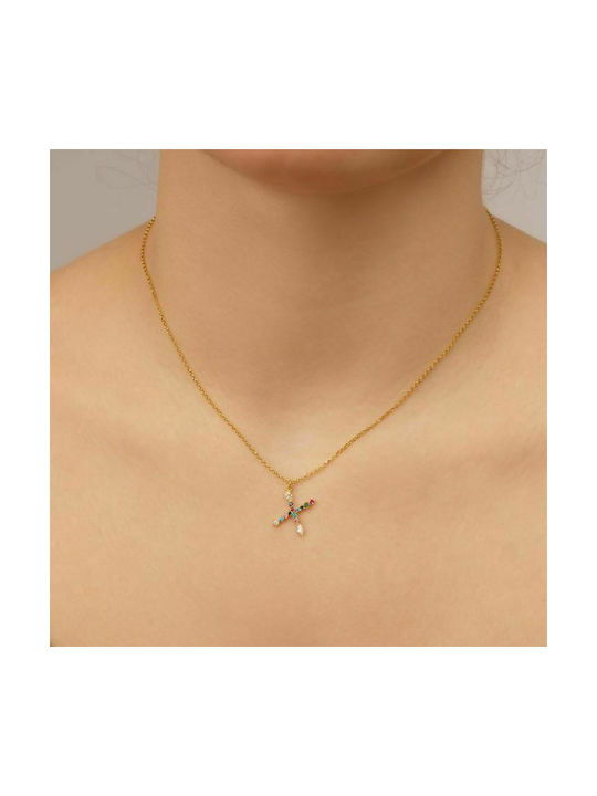 Excite-Fashion Necklace Monogram from Gold Plated Silver with Zircon