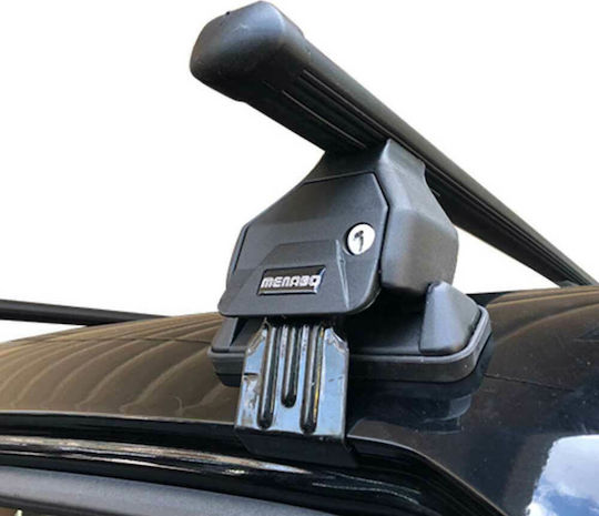 Menabo Metallic Car Roof Bars 112cm for Peugeot 206 3D Set with Roof Rack Legs Black