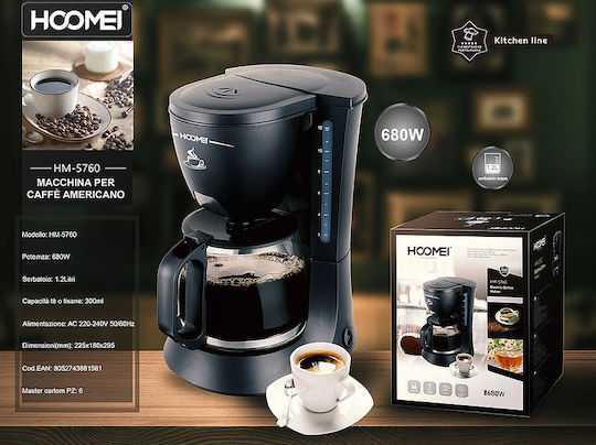 Hoomei Filter Coffee Machine 680W Black