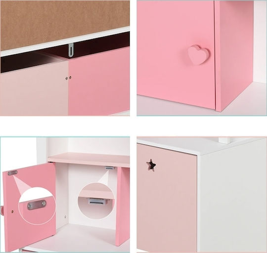 Kids Wooden Bookcase Wooden Children's Bookcase with 4 Shelves & 2 Removable Drawers Pink 80x34x130cm