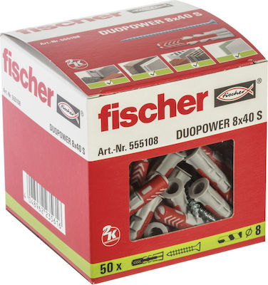 Fischer 8X40 S Duopower Screw Anchor Plastic Πλαστικό βύσμα με βίδα 555108 50pcs