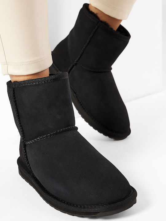 Stinger Suede Γυναικεία Μποτάκια με Γούνα Μαύρα