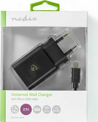 Nedis Încărcător cu Port USB-A și Cablu micro USB 10.50W Negruς (WCHAM213A)