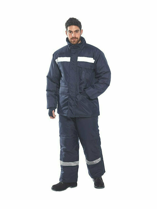 Portwest Waterproof Winter Reflective Work Jacket Hooded Blue