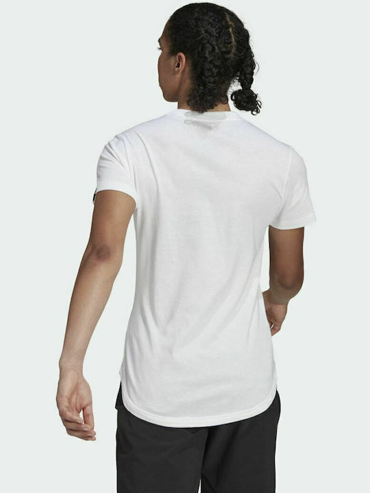 Adidas Terrex Pocket Graphic Damen Sport Crop T-Shirt Schnell trocknend mit Durchsichtigkeit Polka Dot Weiß