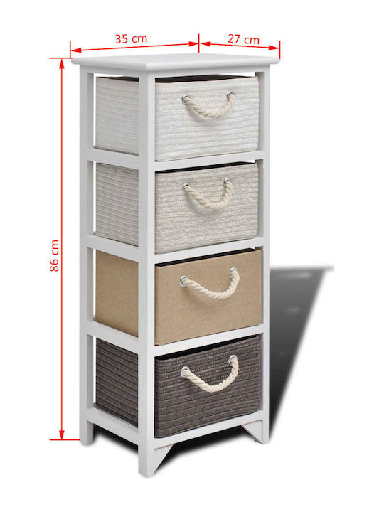 Drawers Storage Made of Wood & Fabric with 4 Drawers Colorful L35xW27xH86cm