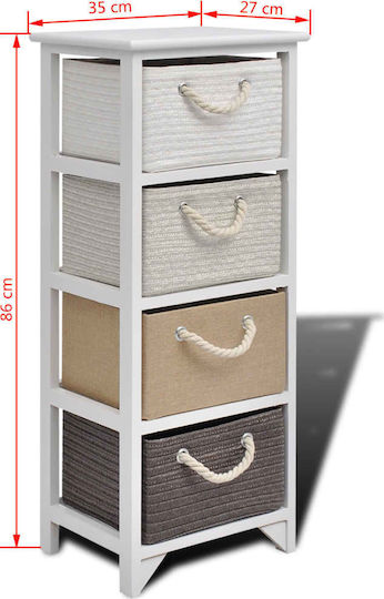 Sertar de depozitare din lemn și material textil cu 4 sertare Colorat L35xW27xH86buc