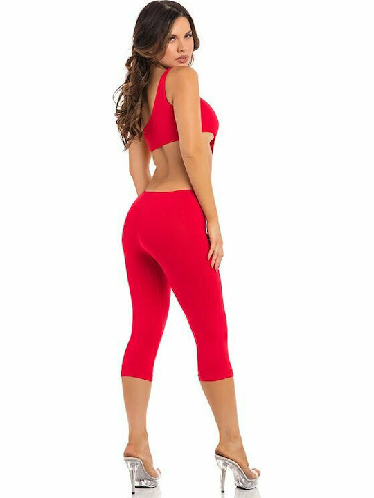 Pink Lipstick Lingerie One Shoulder Cropped Catsuit Ολόσωμο Καλσόν Red